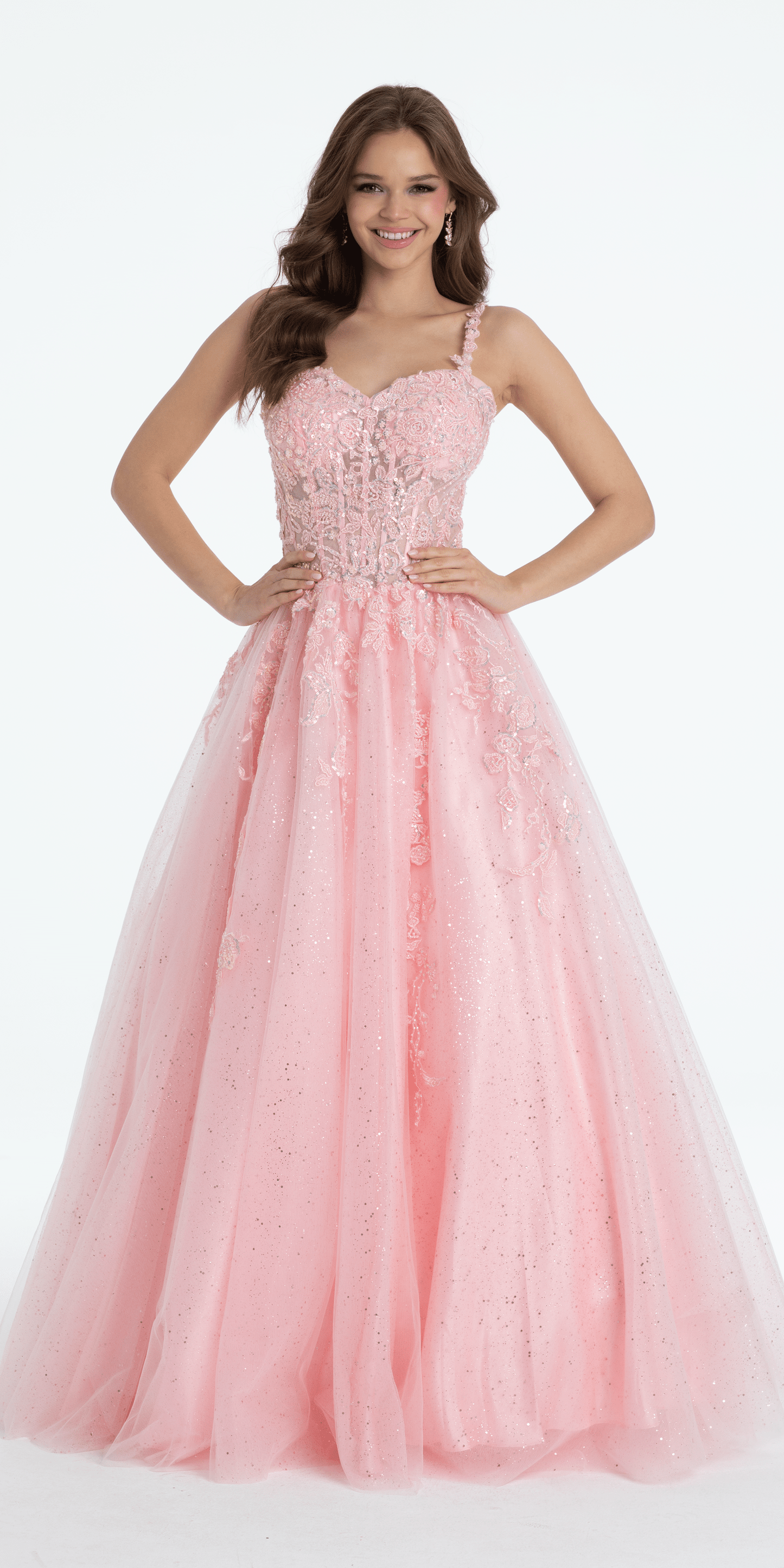 pink Size 2 missy Camille La Vie Sweetheart Floral Embroidered Lace Up Back Ballgown