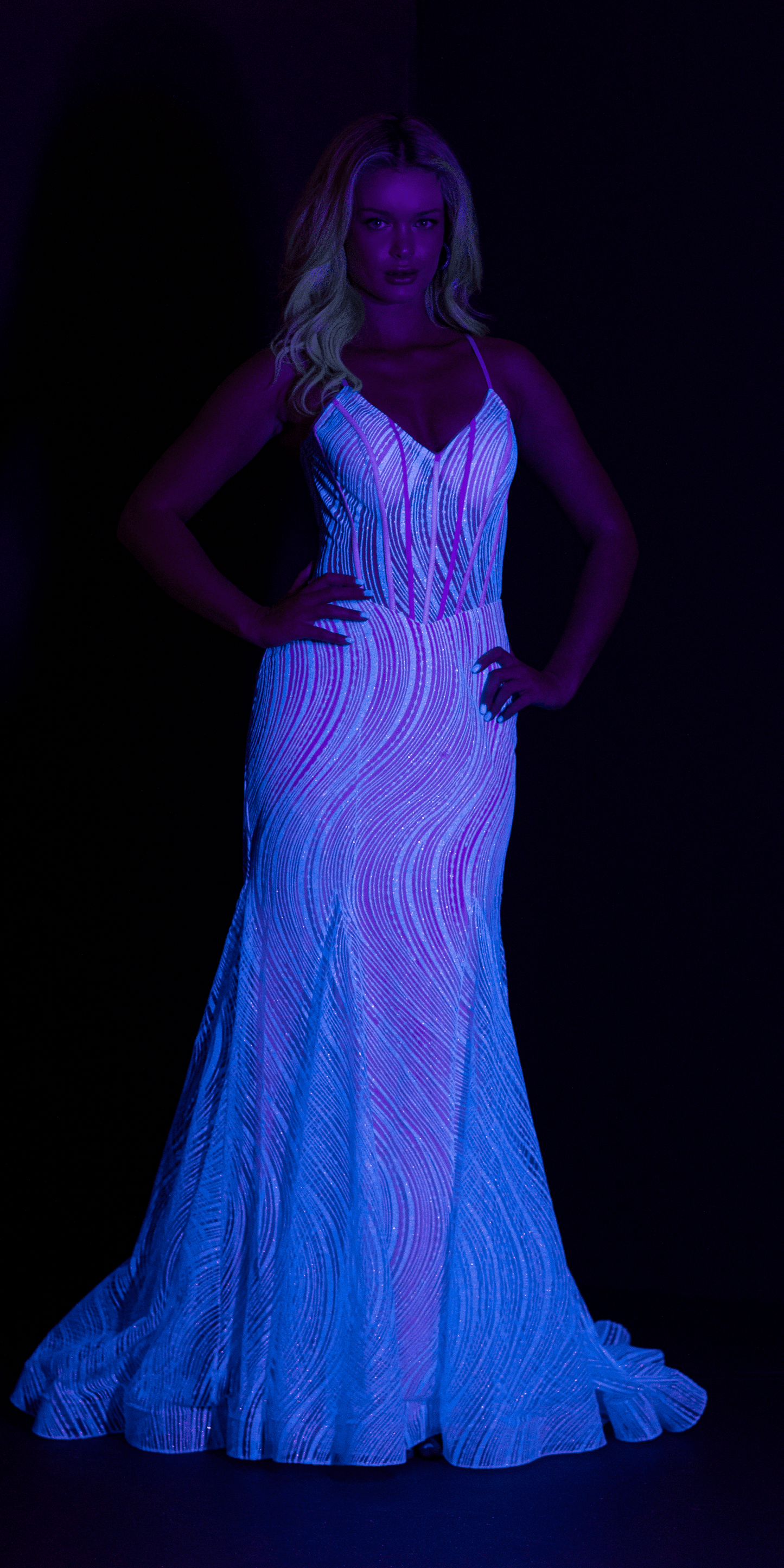 bubblegum Size 00 missy Camille La Vie Glitter Glow in the Dark Swirl Sweetheart Corset Mermaid Dress with Godets