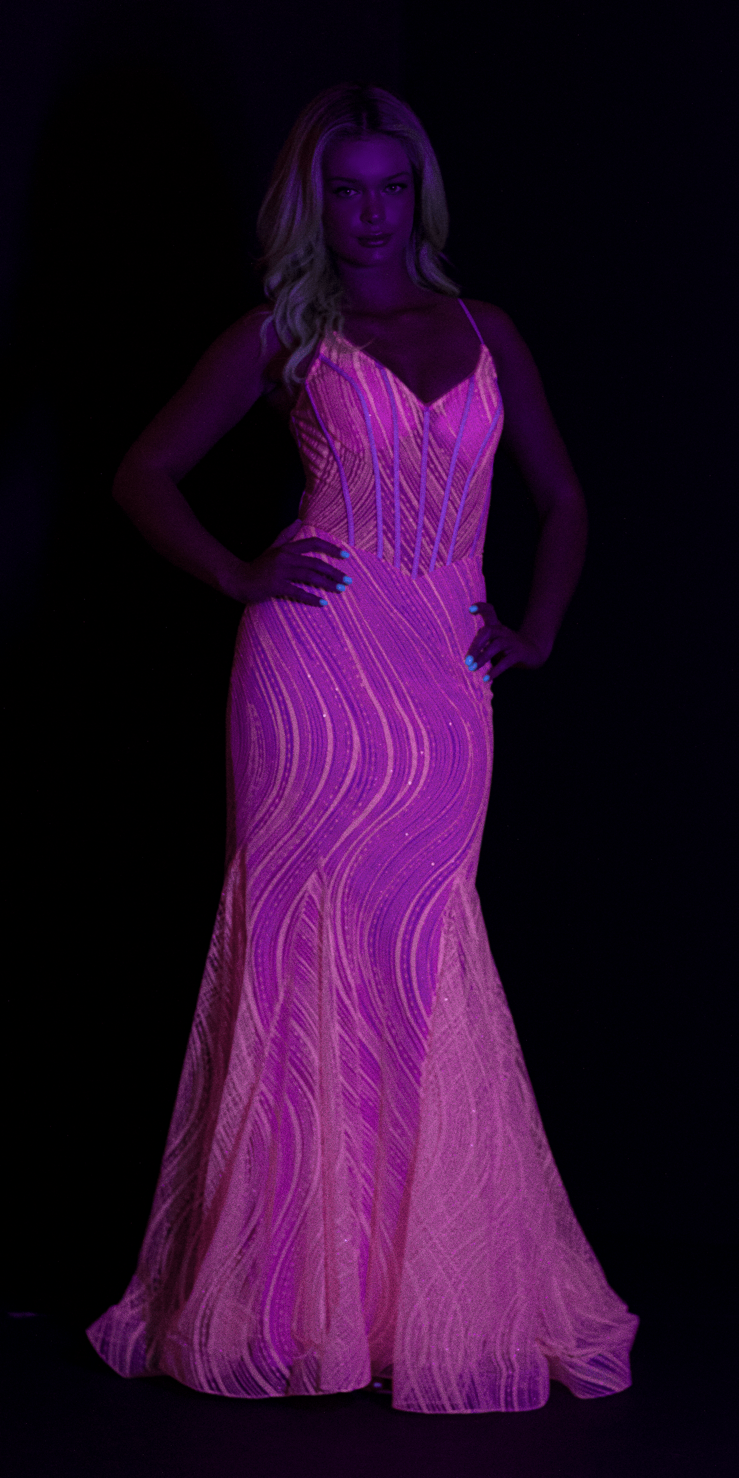 bubblegum Size 00 missy Camille La Vie Glitter Glow in the Dark Swirl Sweetheart Corset Mermaid Dress with Godets