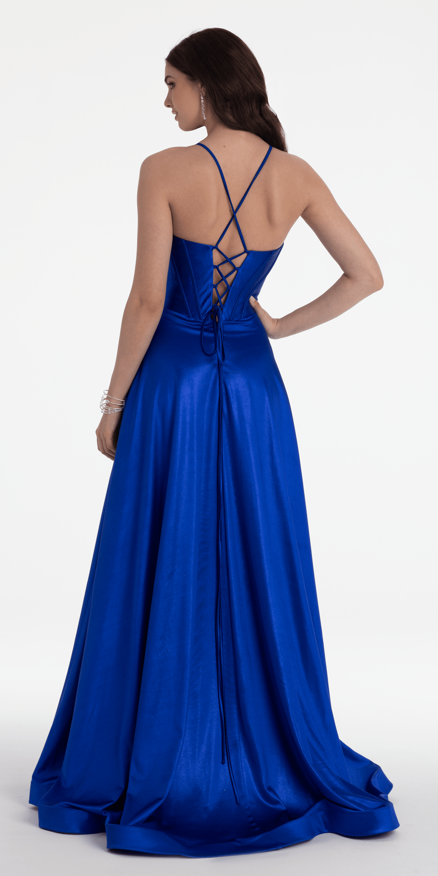 royal-blue Size 2 missy Camille La Vie Twist Bodice Satin Corset Ballgown