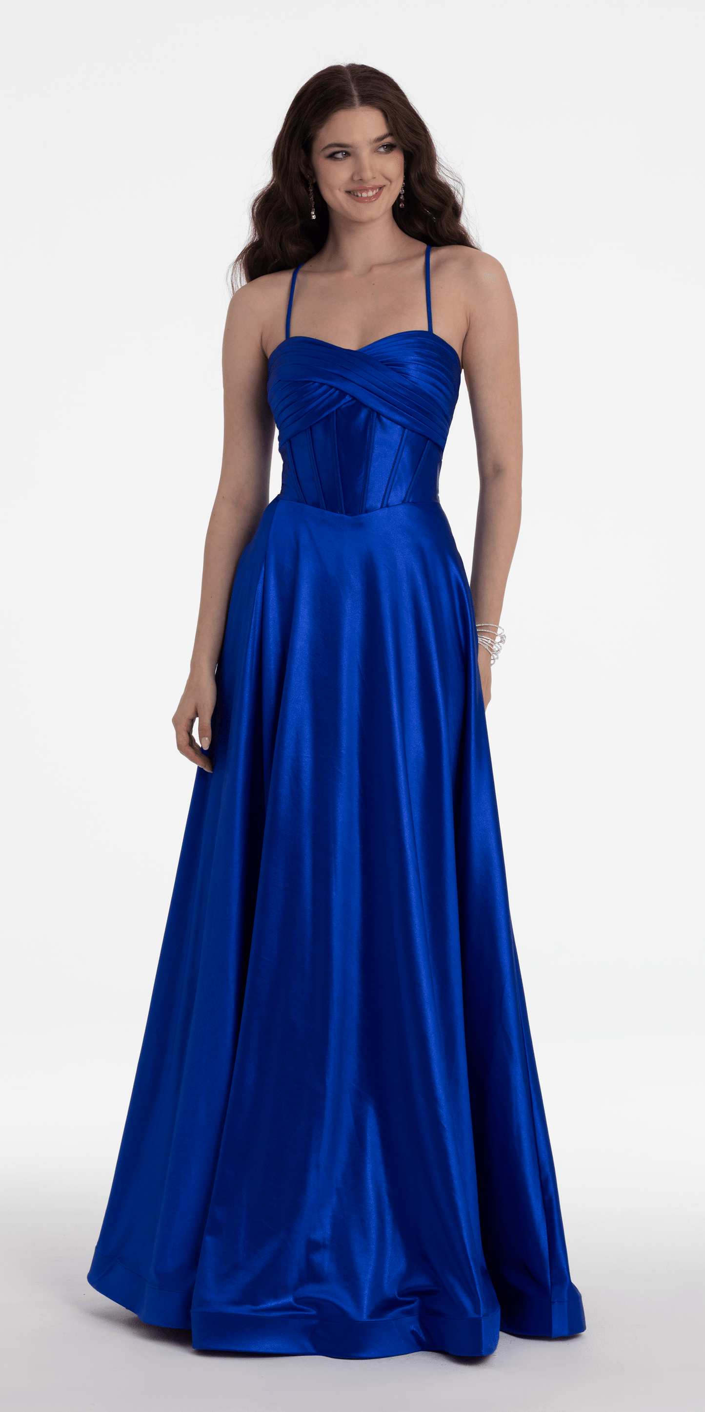 royal-blue Size 0 missy Camille La Vie Twist Bodice Satin Corset Ballgown
