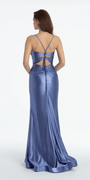 Foil Satin Twist Bodice Corset Column Dress with Side Slit Image 13