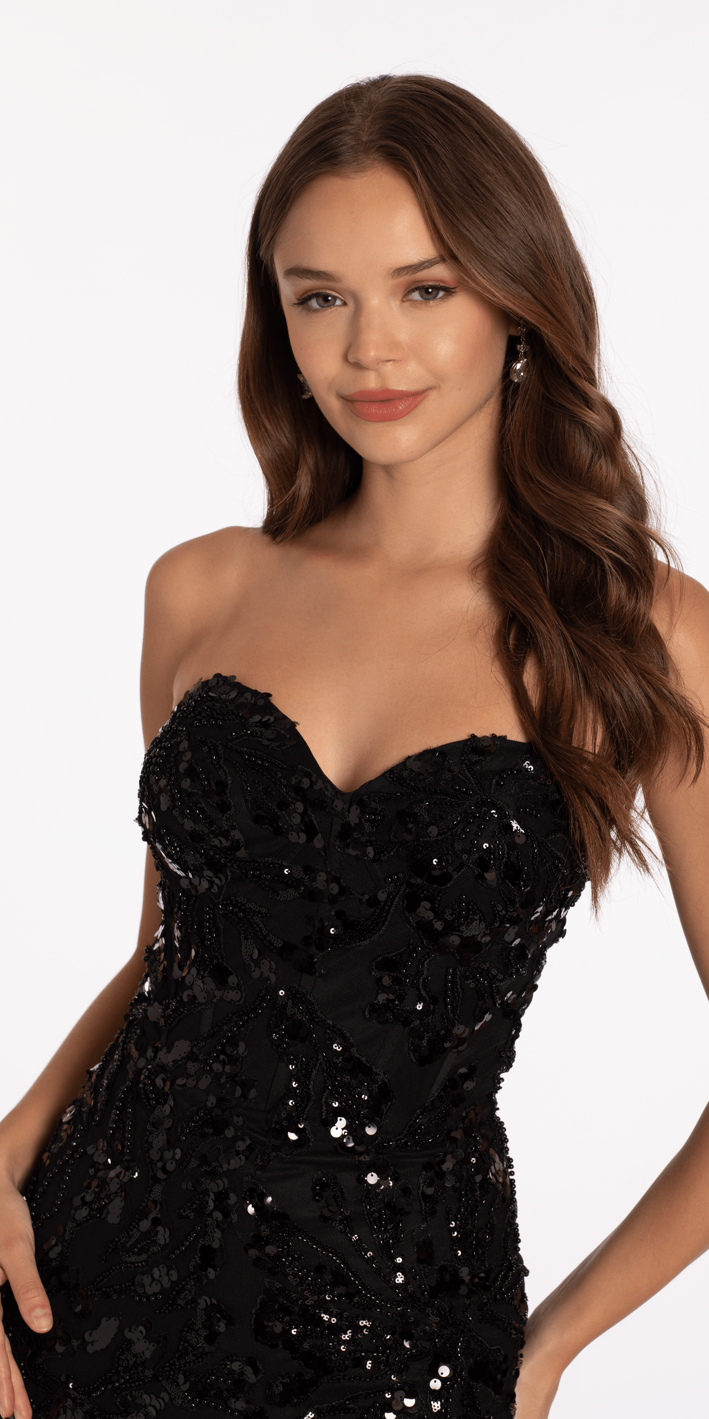Camille La Vie Strapless Sweetheart Floral Sequin Trumpet Dress
