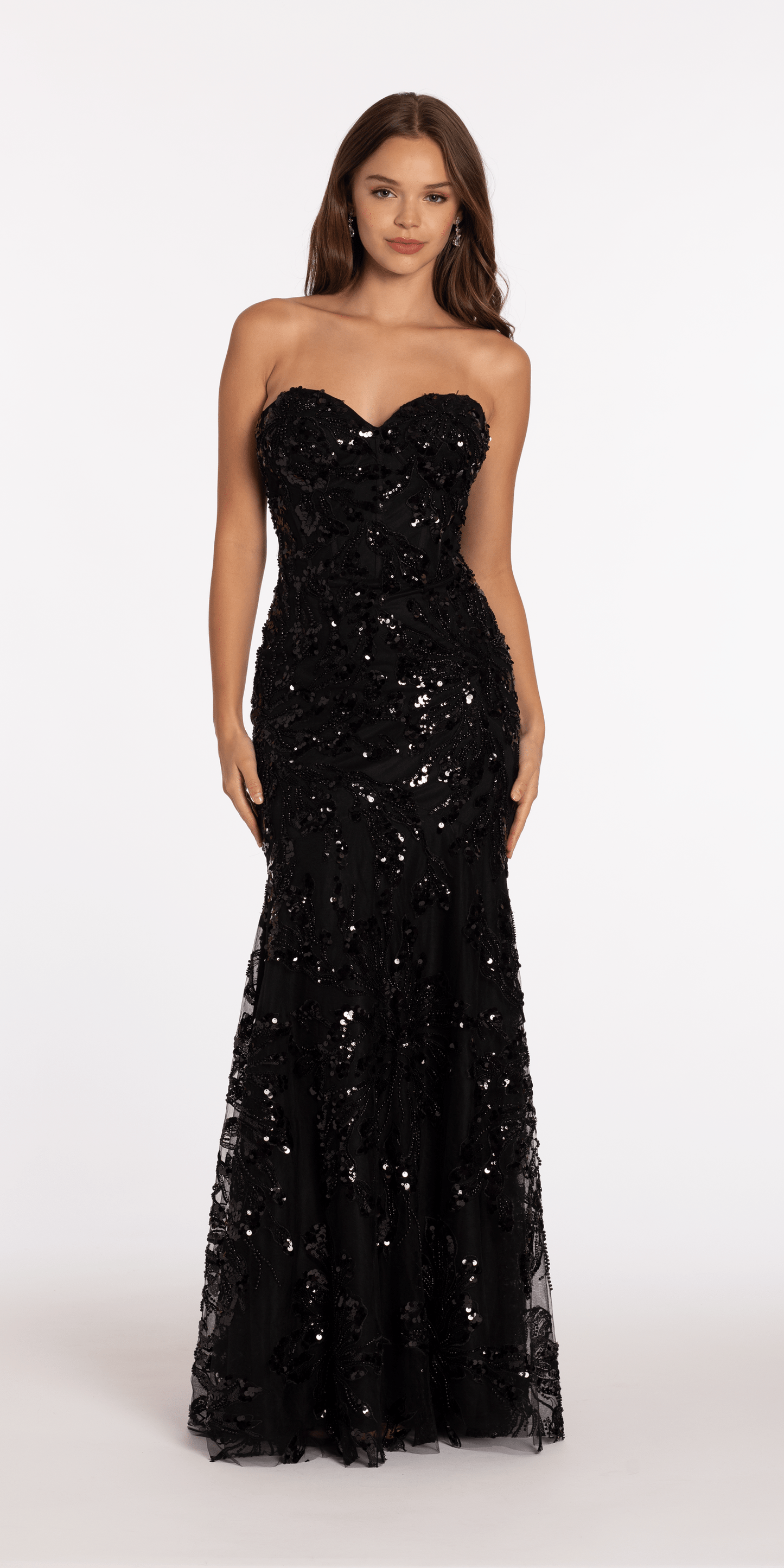 Camille La Vie Strapless Sweetheart Floral Sequin Trumpet Dress missy / 0 / black