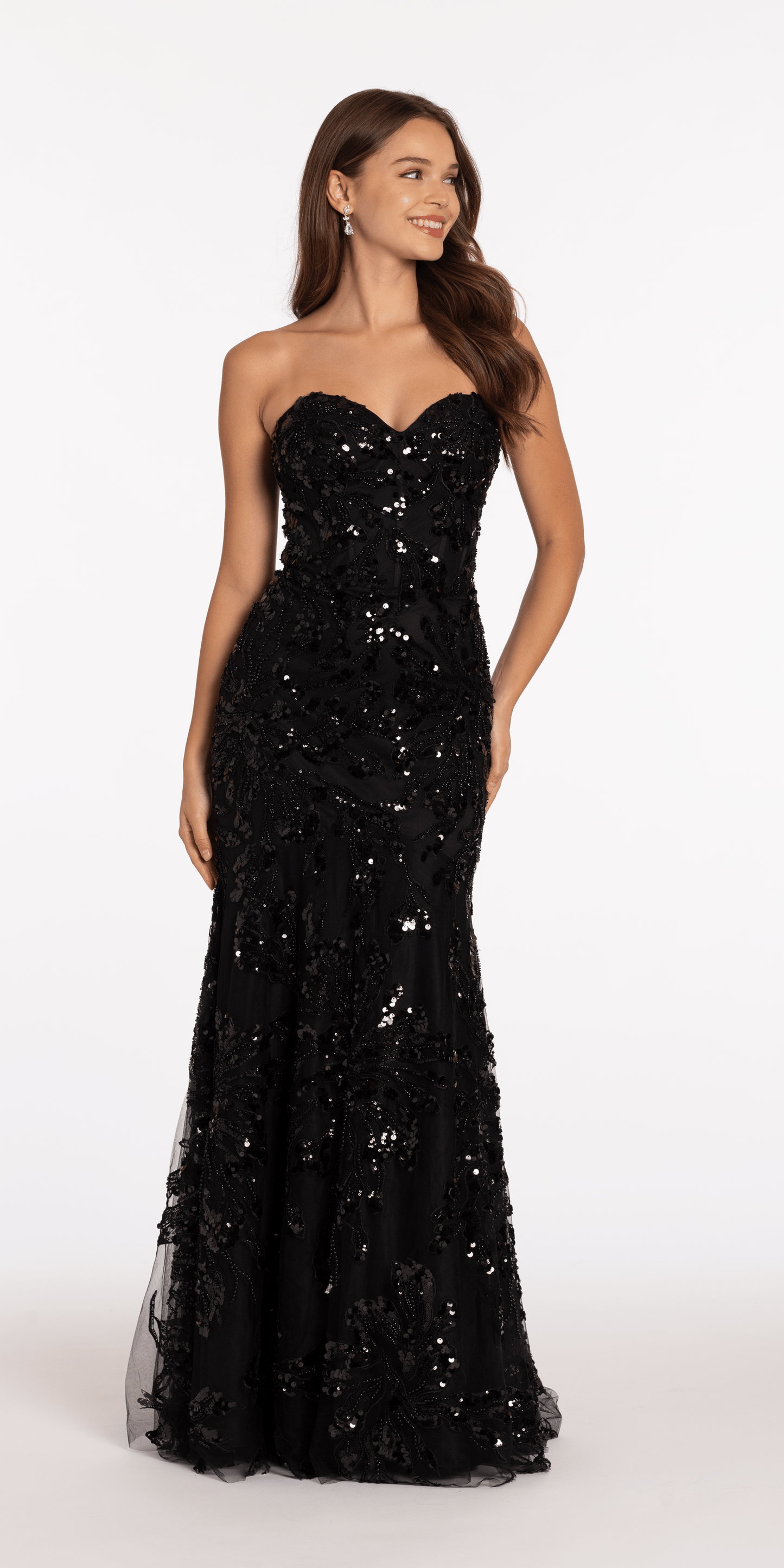 Camille La Vie Strapless Sweetheart Floral Sequin Trumpet Dress