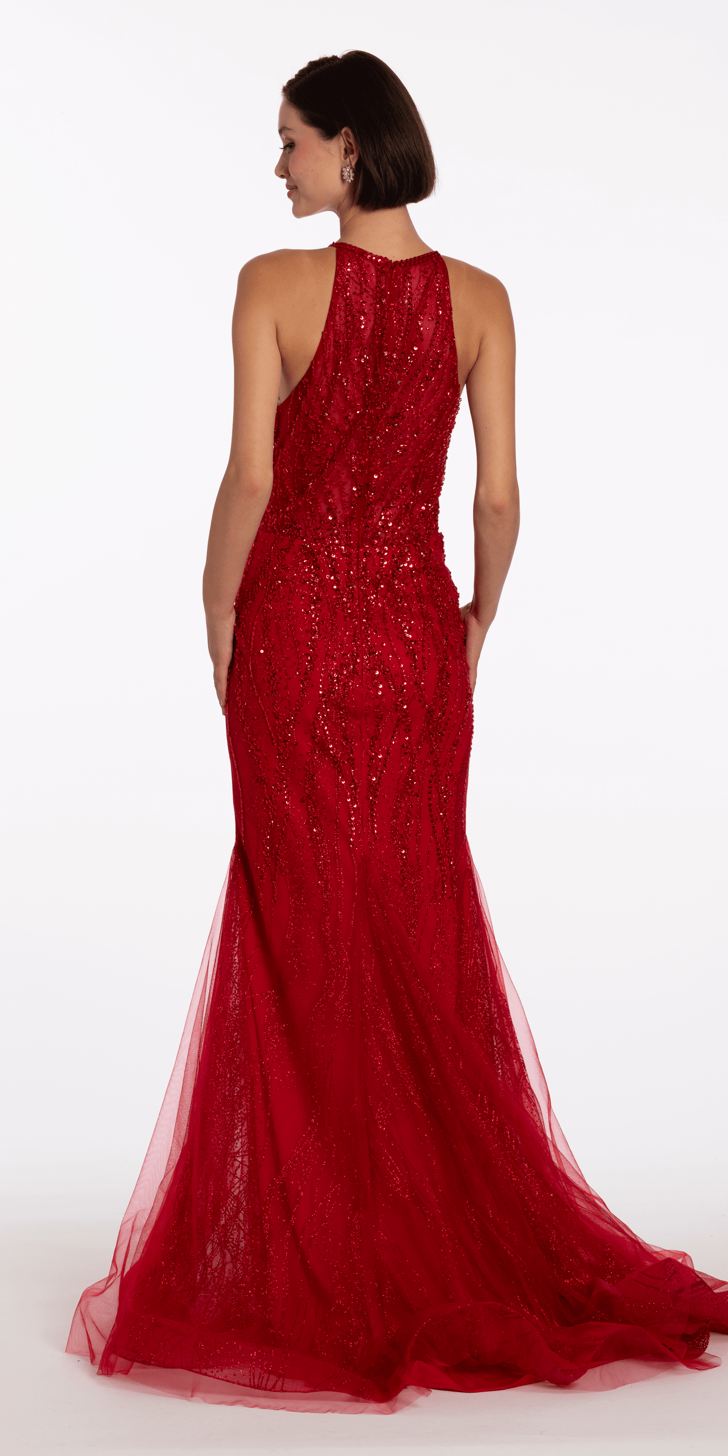 ruby/size/2/missy/Camille La Vie/Beaded Mesh Keyhole Halter Trumpet Dress with Godets/back