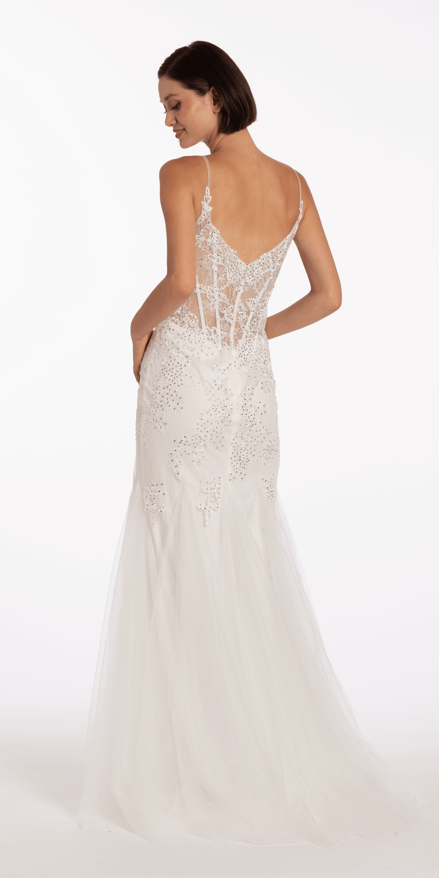 white/size/4missy/Camille La Vie/Two Tone Sweetheart Beaded Lace Mermaid Dress with Godets/back