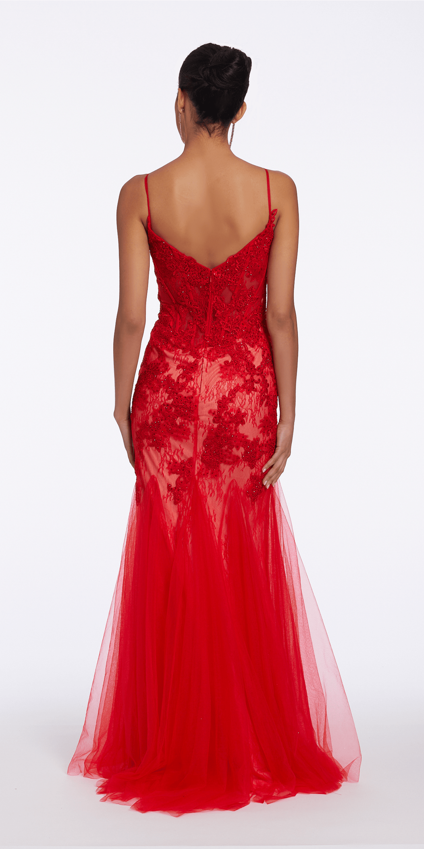 Camille La Vie All Over Embroidered Godet Dress with Heat Set Stones