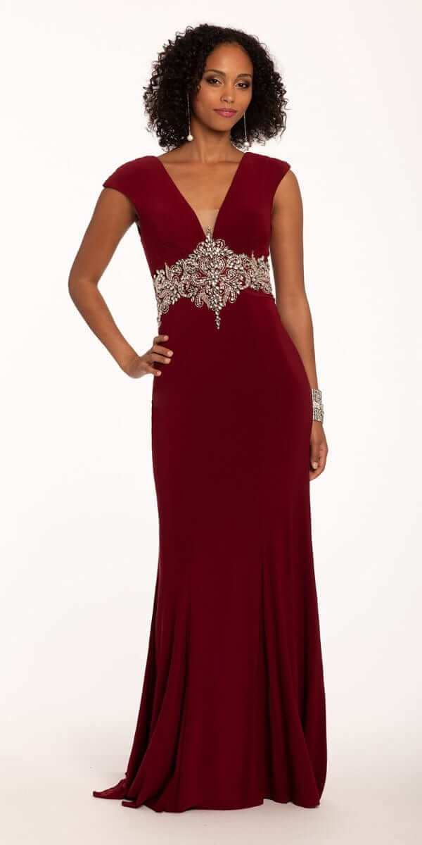 Cap Sleeve Embroidered Bodice Jersey Dress – Camille La Vie