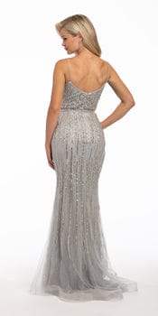 Camille La Vie /Sweetheart Glitter Mesh Rhinestone Column Dress/missy/size 4/missy/silver/back