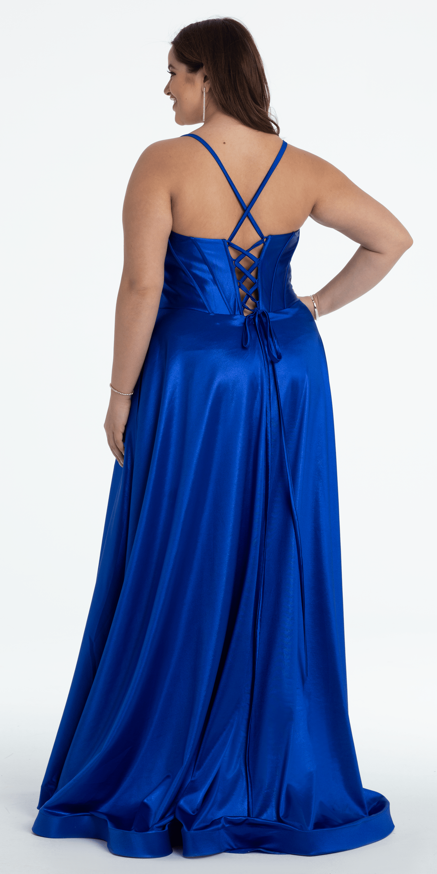 royal-blue Size 2 missy Camille La Vie Twist Bodice Satin Corset Ballgown