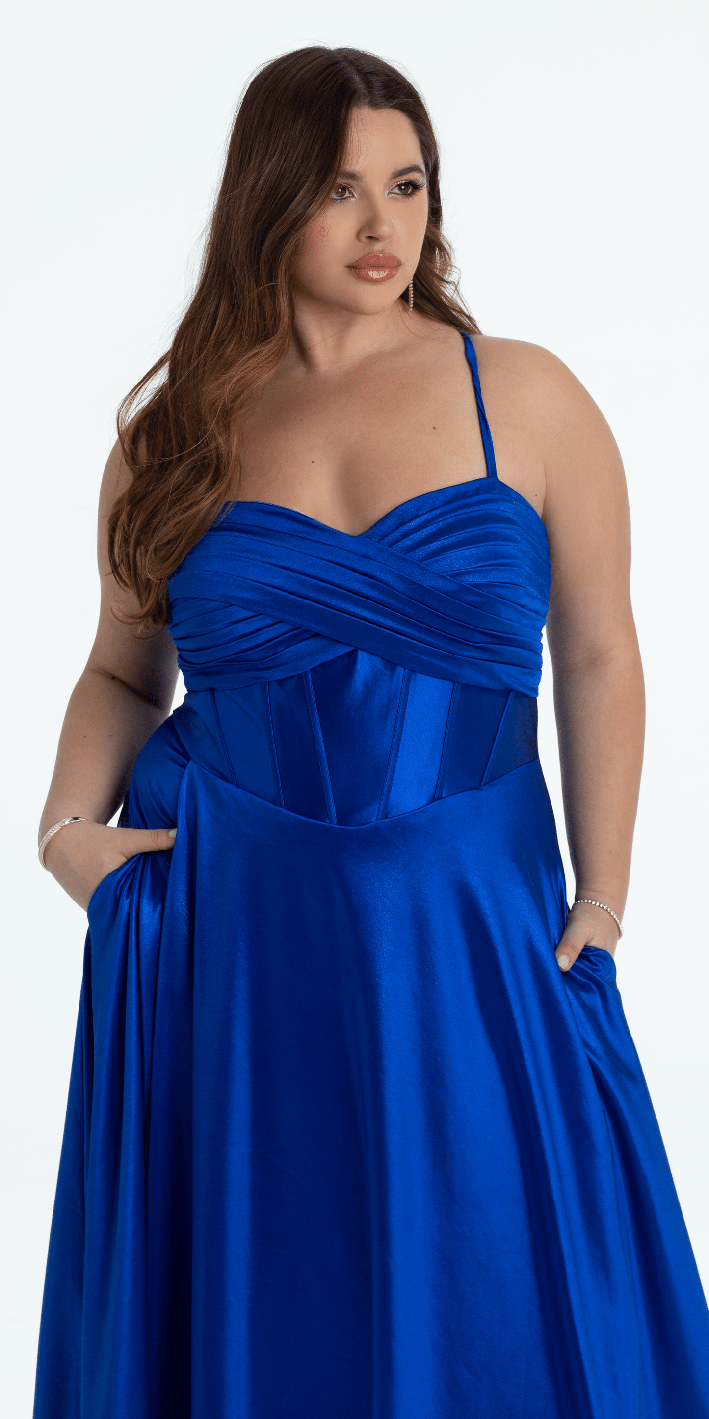 royal-blue Size 2 missy Camille La Vie Twist Bodice Satin Corset Ballgown