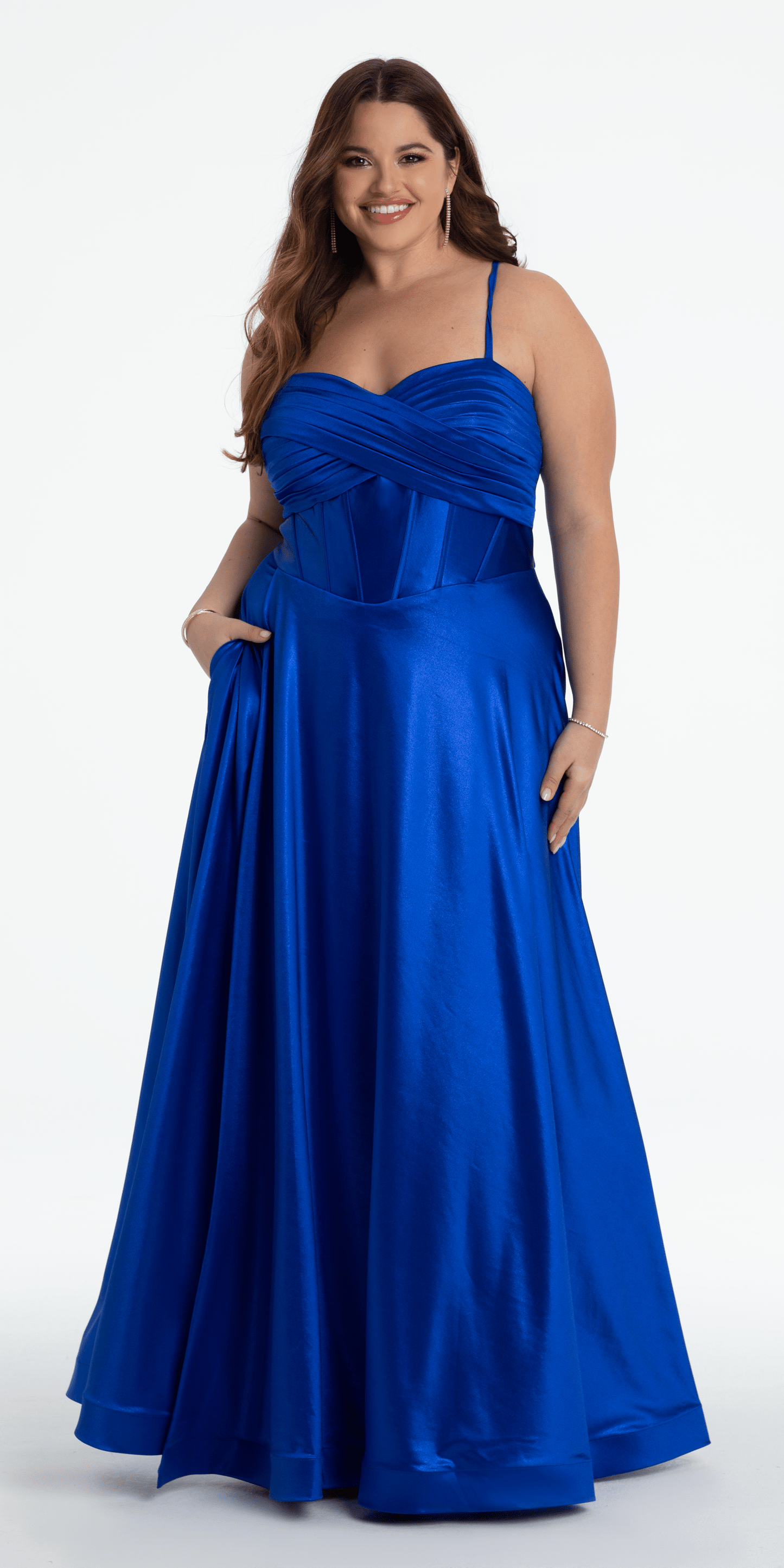 royal-blue Size 2 missy Camille La Vie Twist Bodice Satin Corset Ballgown