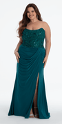 Strapless Embellished Drape Corset Jersey Column Dress Image 3