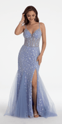 Plunging Pearl Corset Embellished Keyhole Back Dress Image 3