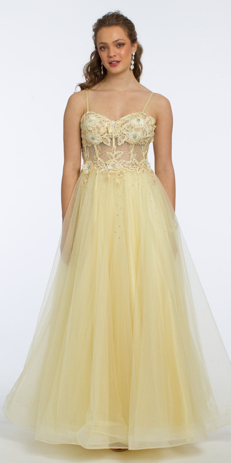 Camille La Vie /3D Flower Embroidered Corset Ballgown/ missy/ size/ 0 /yellow /front alt