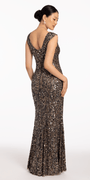 Two Tone Boat Neck Beaded Sequin Cap Sleeve Column Dress Image 4