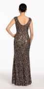 Two Tone Boat Neck Beaded Sequin Cap Sleeve Column Dress Image 5