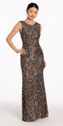 Two Tone Boat Neck Beaded Sequin Cap Sleeve Column Dress Image 1