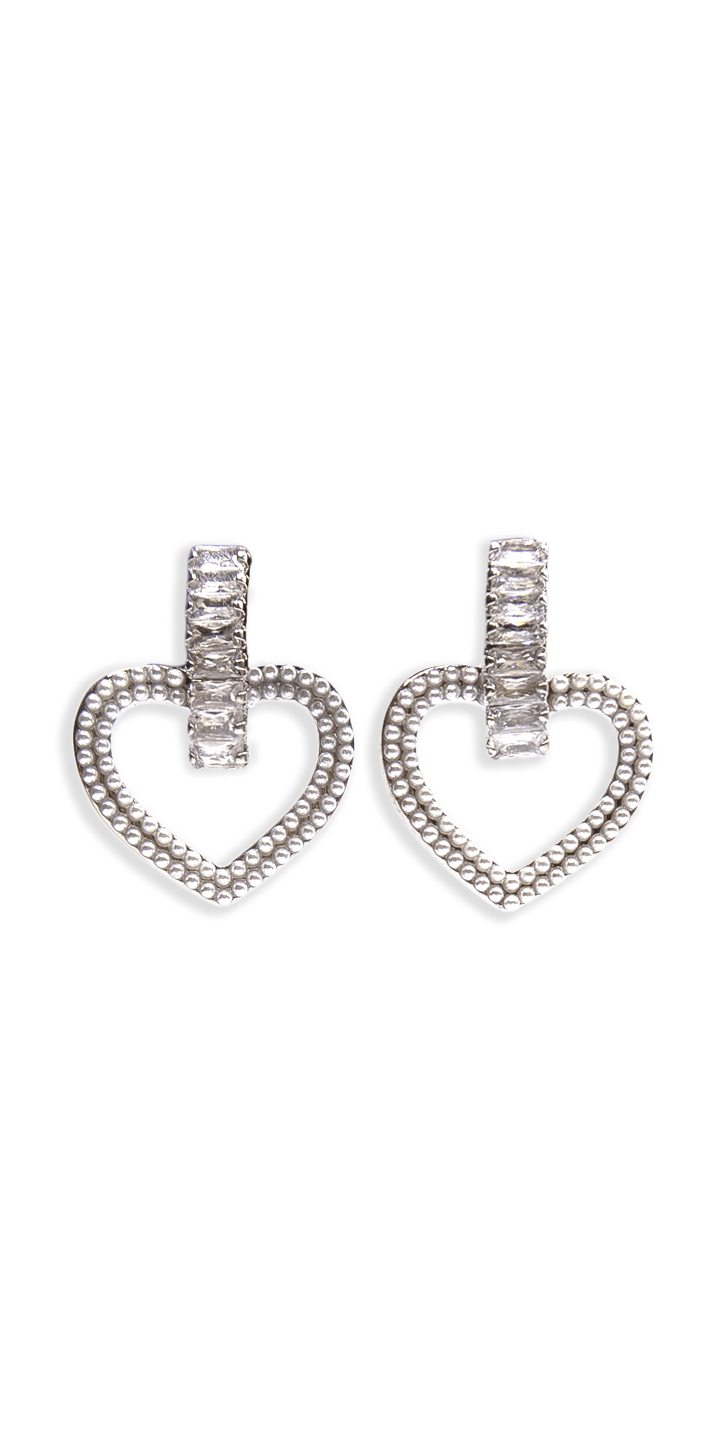 Camille La Vie/ Pearl Heart Drop Earring with Rhinestone Detail /silver / Size OS/ Front
