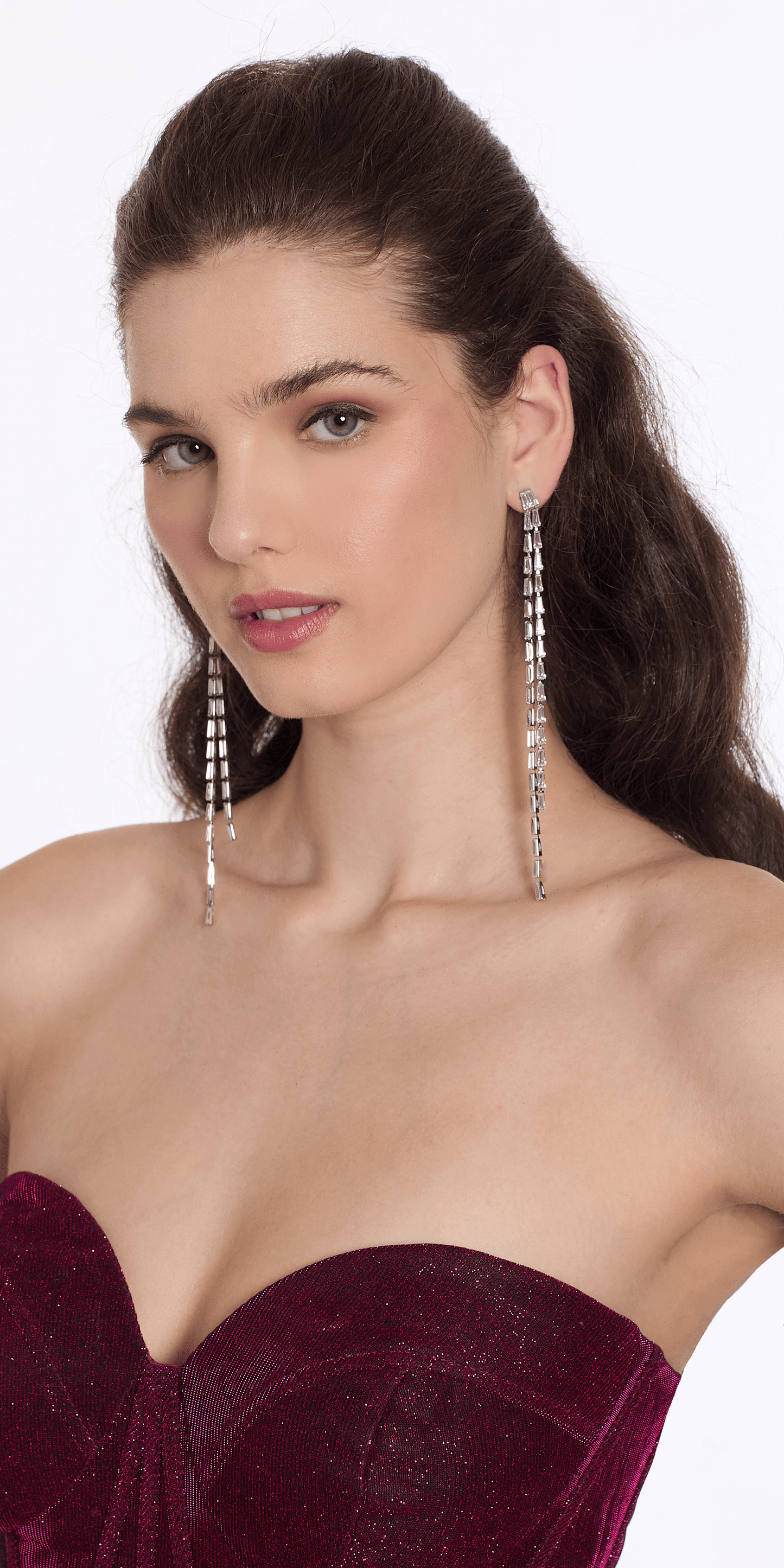 Camille La Vie /Baguette Extra Long Double Strand Earrings /OS / silver/side