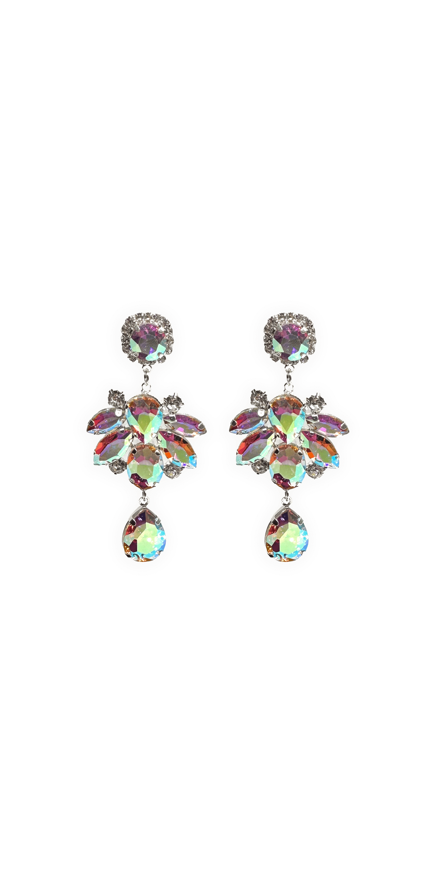 silver/size/OS/Camille La Vie/Chunky Cluster Iridescent Double Drop Earrings/front
