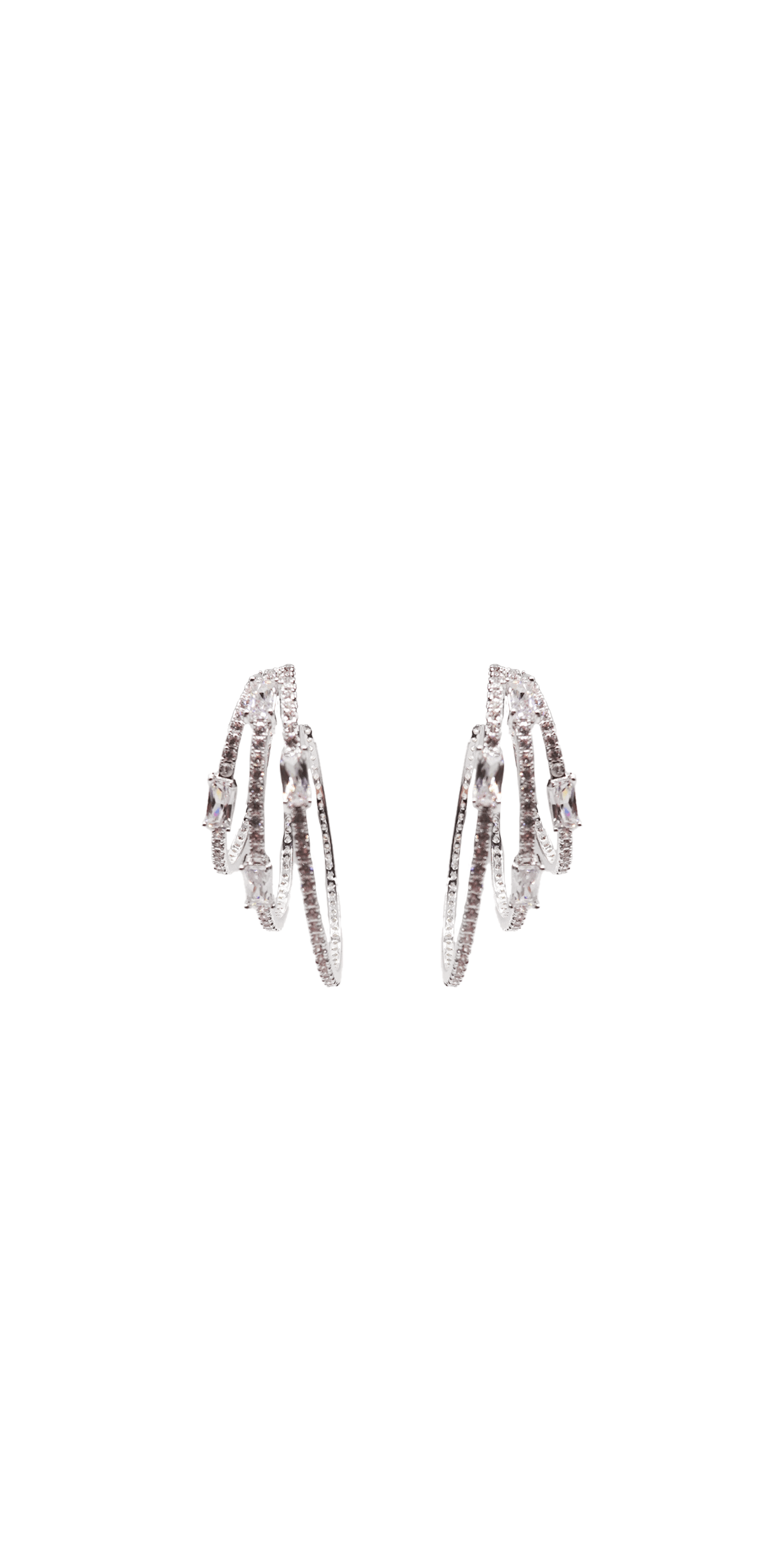 silver/size/OS/Camille La Vie/3 Row Cubic Zirconia Hoop Earrings/Front