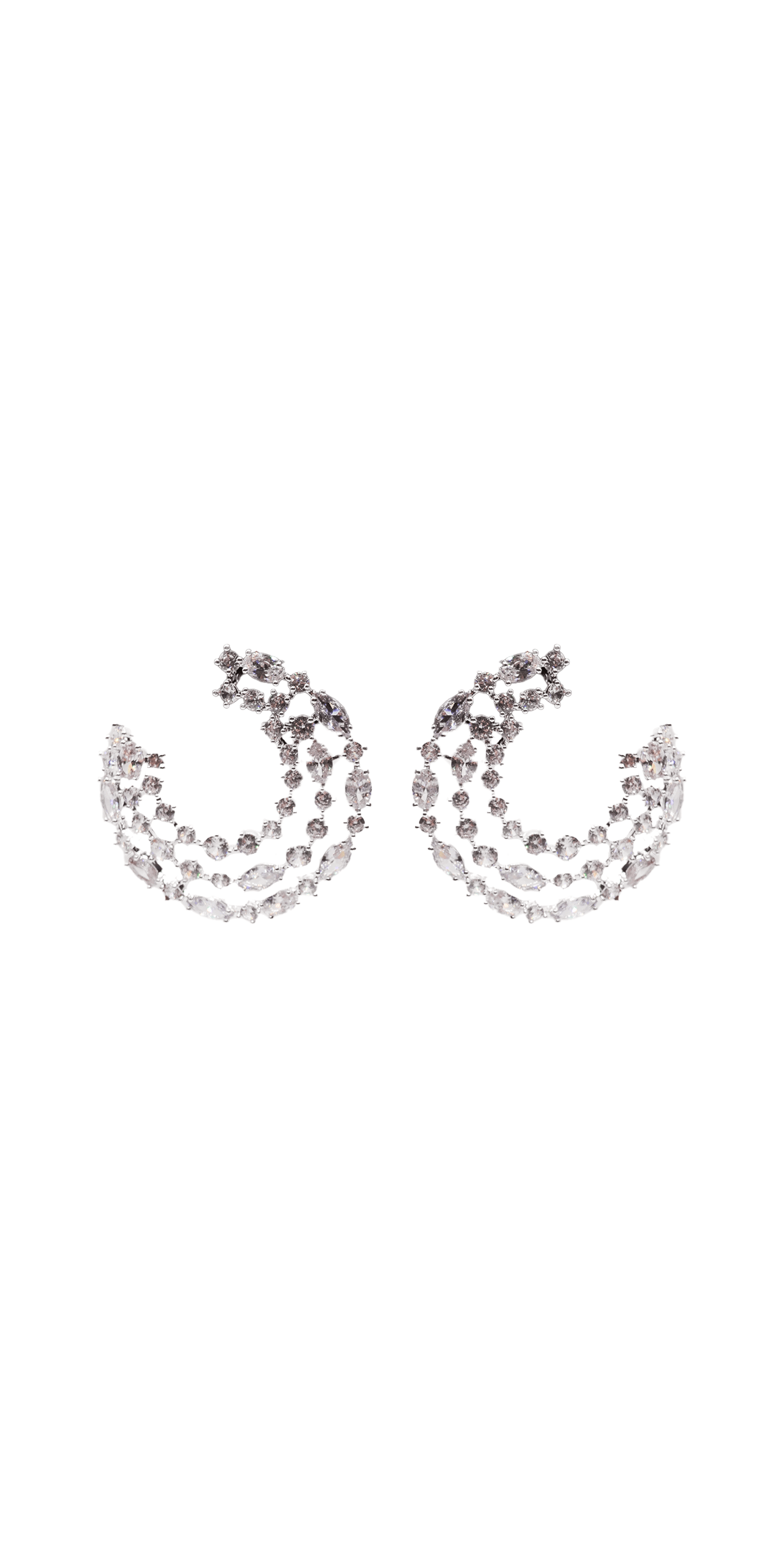 silver/one size/Camille La Vie/Crescent Moon 3 Row Rhinestone Earrings /front