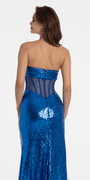 Plunging Sequin Corset High Slit Dress with Side Cascade Image 6