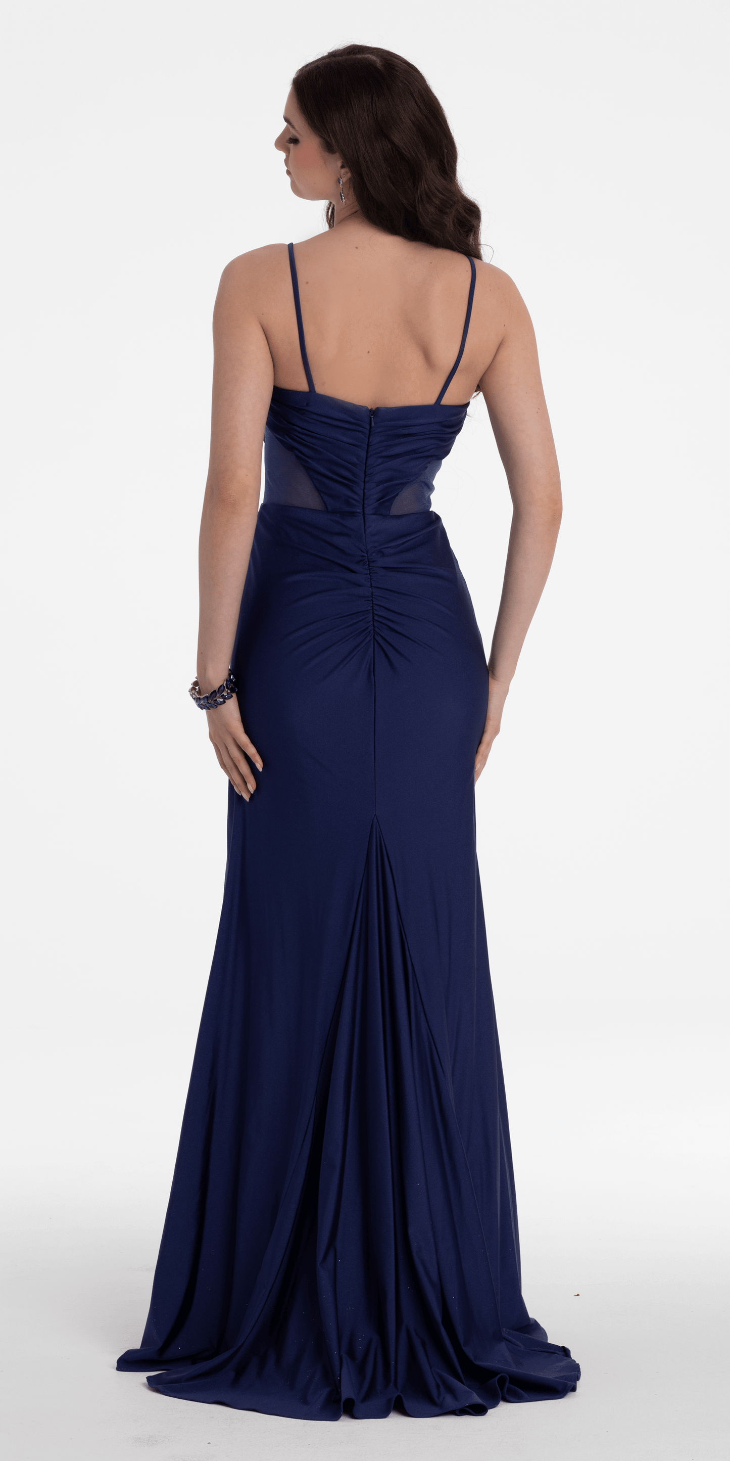 Camille La Vie /Spandex Beaded Sweetheart Trumpet Dress with Illusion Side Panels/missy/size/2/dark blue/back alt