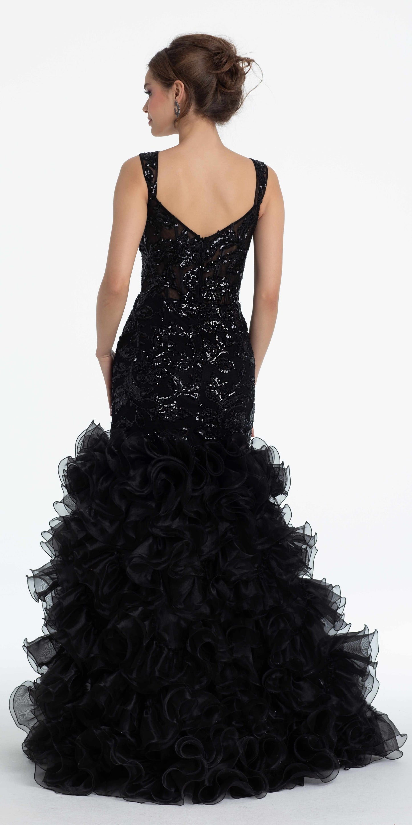 black/size/6/missy/Camille La Vie/Sweetheart Floral Sequin Organza Mermaid Dress/Back