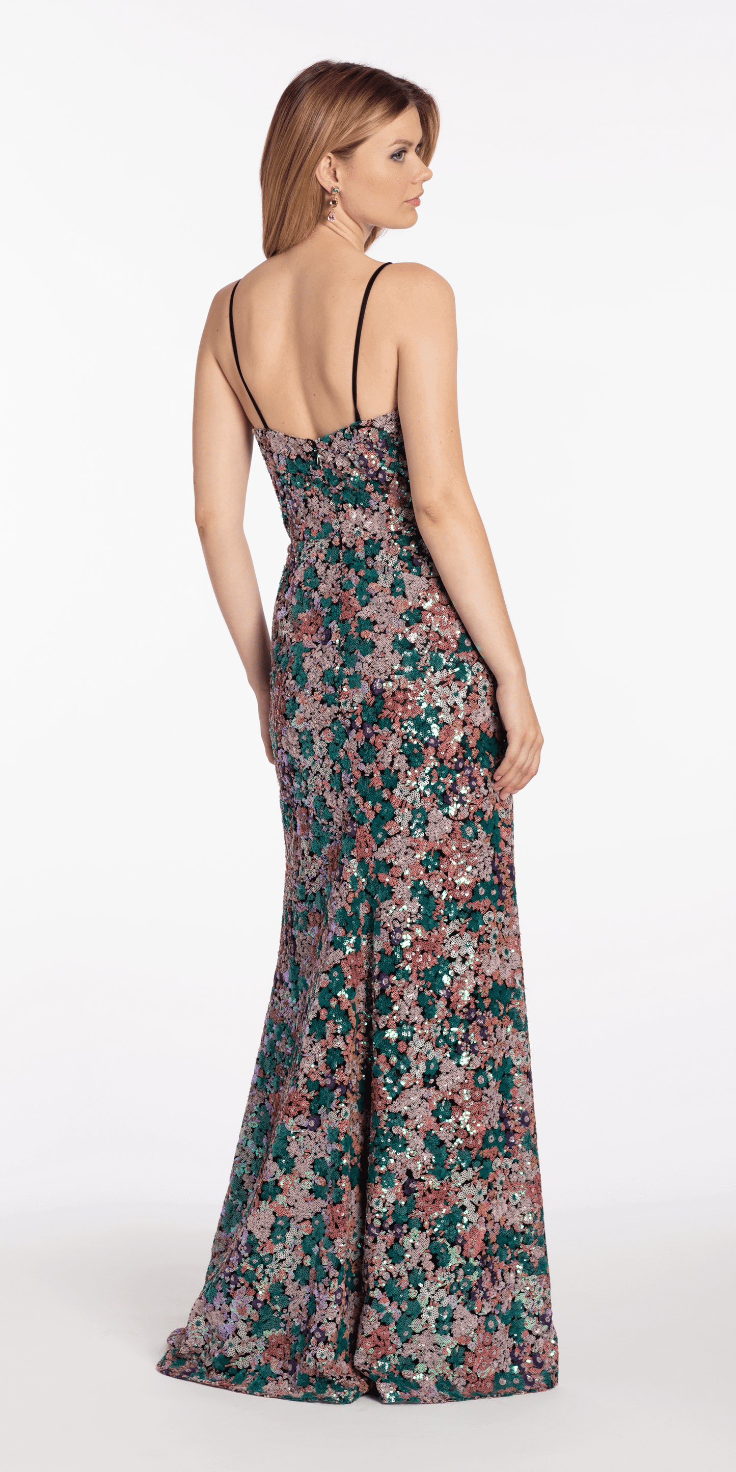 green-multi/size/2/missy/Camille La Vie/Plunge Sequin Patchwork Column Dress/back