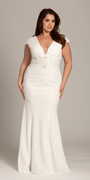 Ponte Cap Sleeve Plunging Beaded Mermaid Dress Image 1