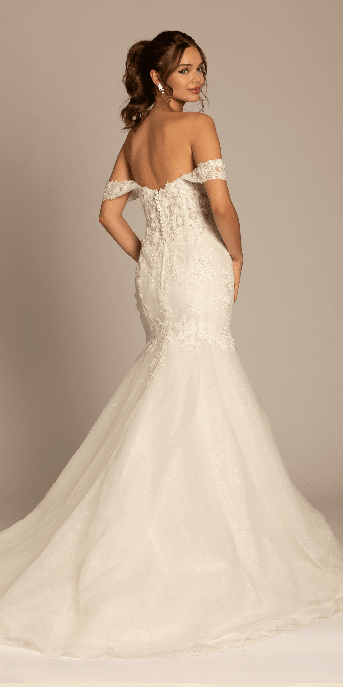 Camille La Vie Floral Applique Off the Shoulder Glitter Tulle Mermaid Dress