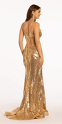 Sequin Bikini Top Lace Up Back Trumpet Dress with Sweep Train Image 4