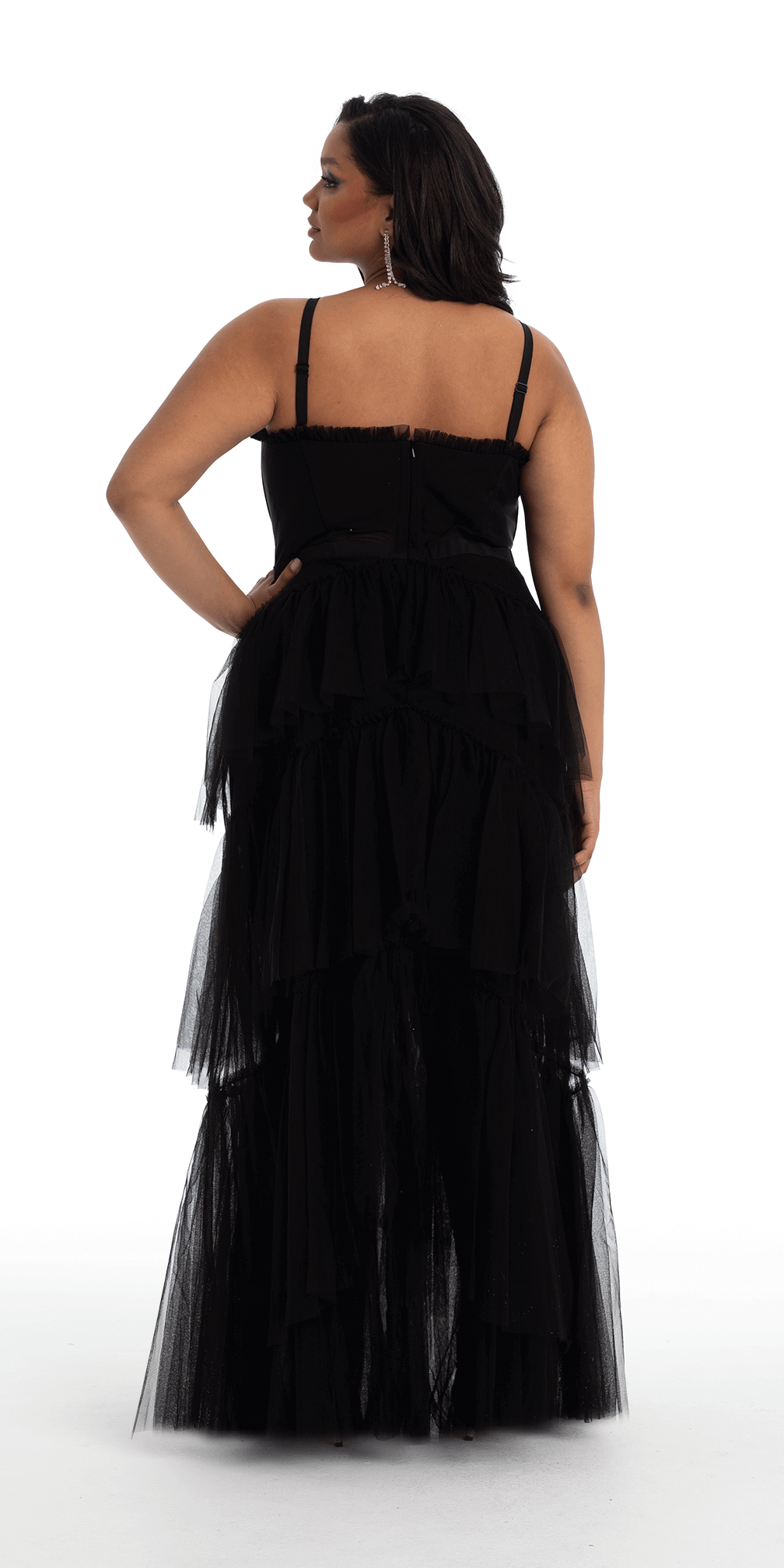 Camille La Vie Sheer Mesh Corset Tiered A Line Dress