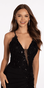 Strappy Back Spandex Halter Trumpet Dress with Beaded Appliques Image 2