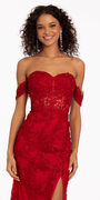 Off the Shoulder Embroidered Corset Column Dress with Keyhole Back Image 2
