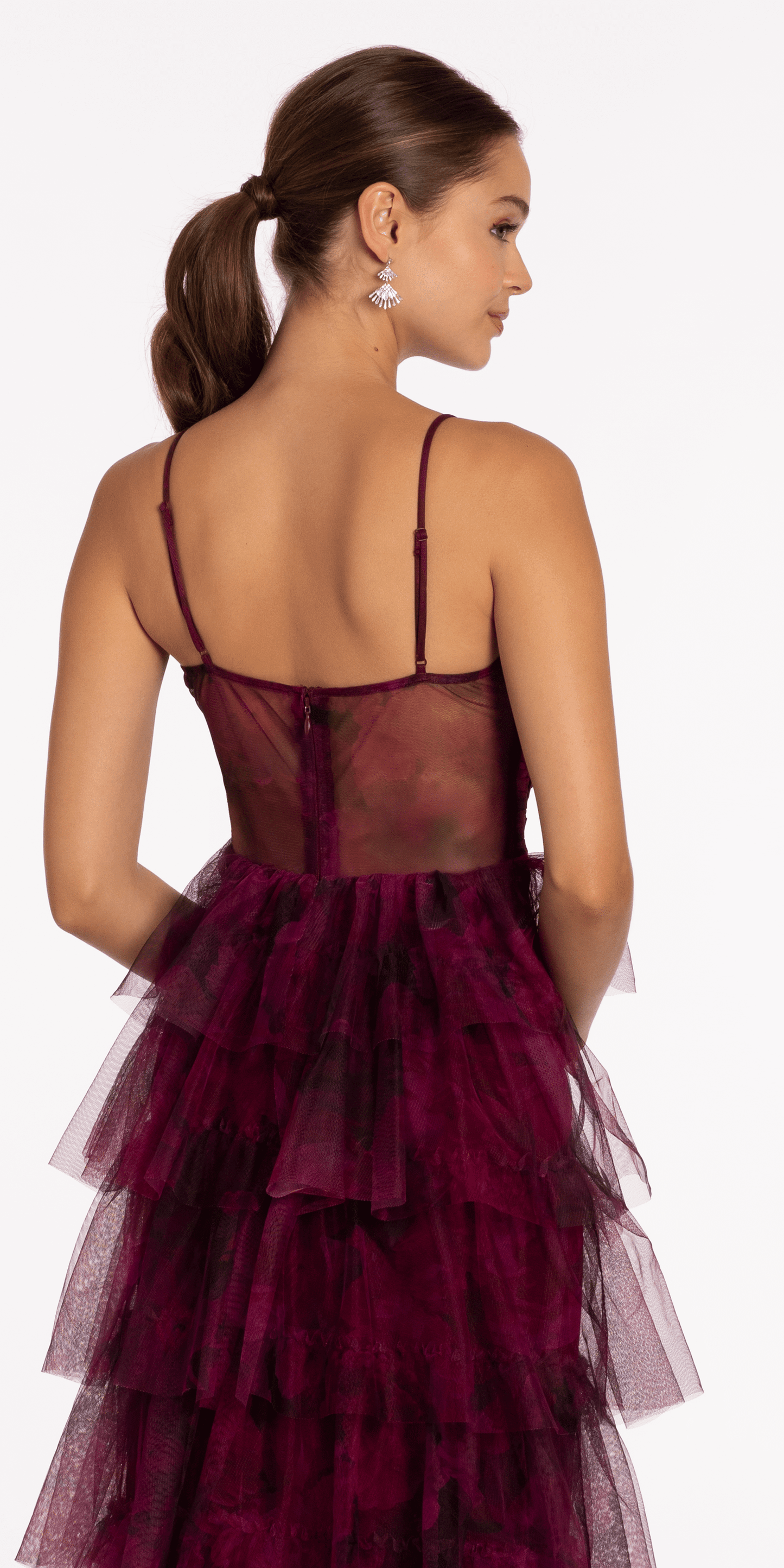 Camille La Vie Print Mesh Sweetheart Corset Tiered Dress