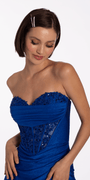 Strapless Sweetheart Glitter Corset Column Dress with Exaggerated Slit Image 2