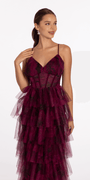 Print Mesh Sweetheart Corset Tiered Dress Image 3