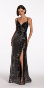 Plunging Sequin Sweetheart Corset Back Column Dress Image 4