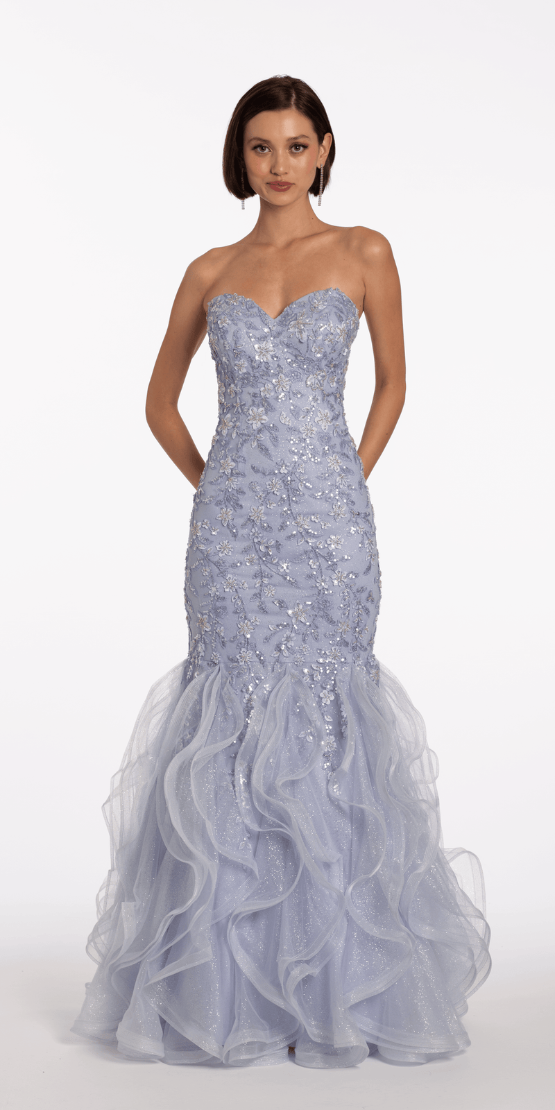 Floral Embellished Strapless Mermaid Dress with Horsehair Godets Image 4