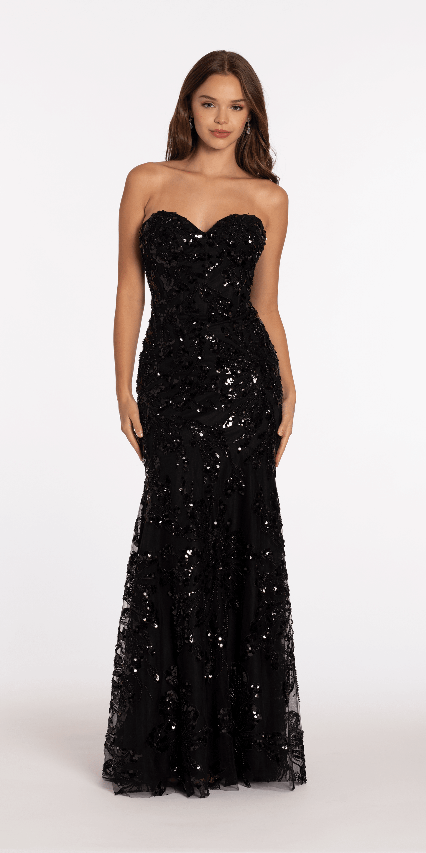 Camille La Vie Strapless Sweetheart Floral Sequin Trumpet Dress