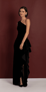 Velvet One Shoulder Column Dress with Side Ruffle Image 3