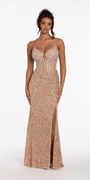 Stretch Sequin and Crystal Sweetheart Corset Column Dress Image 3