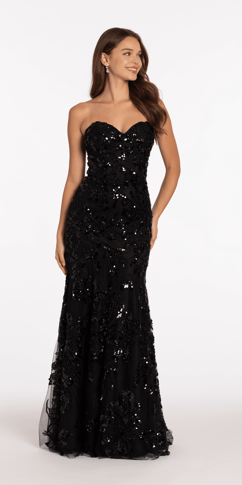Strapless Sweetheart Floral Sequin Trumpet Dress Image 4
