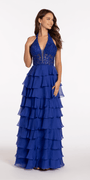 Chiffon Tiered Halter A line Dress with Embellished Appliques Image 3