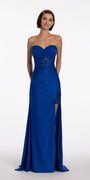 Strapless Sweetheart Glitter Corset Column Dress with Exaggerated Slit Image 4