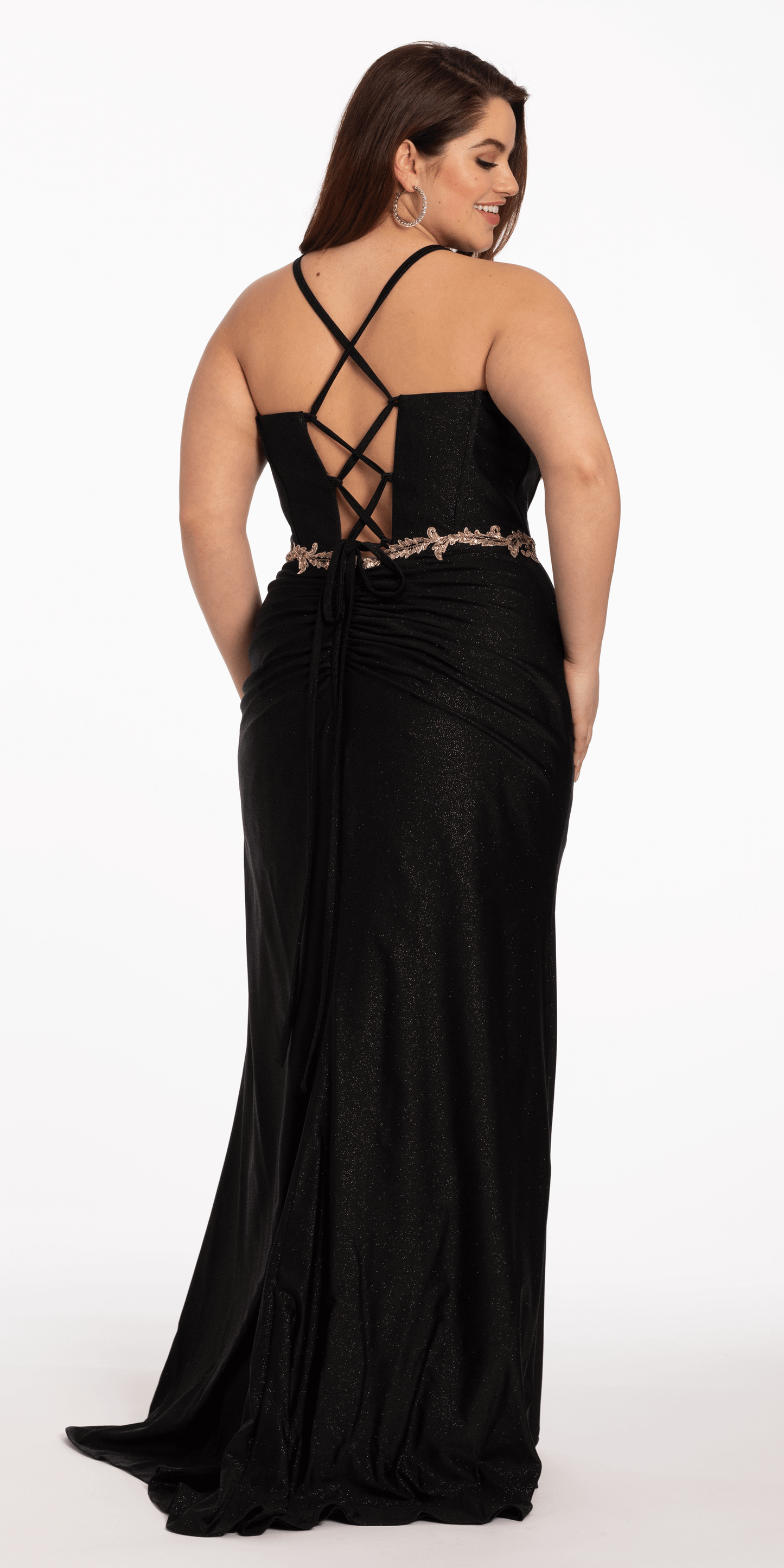 Camille La Vie Glitter Knit Lace Up Back Dress with Side Slit